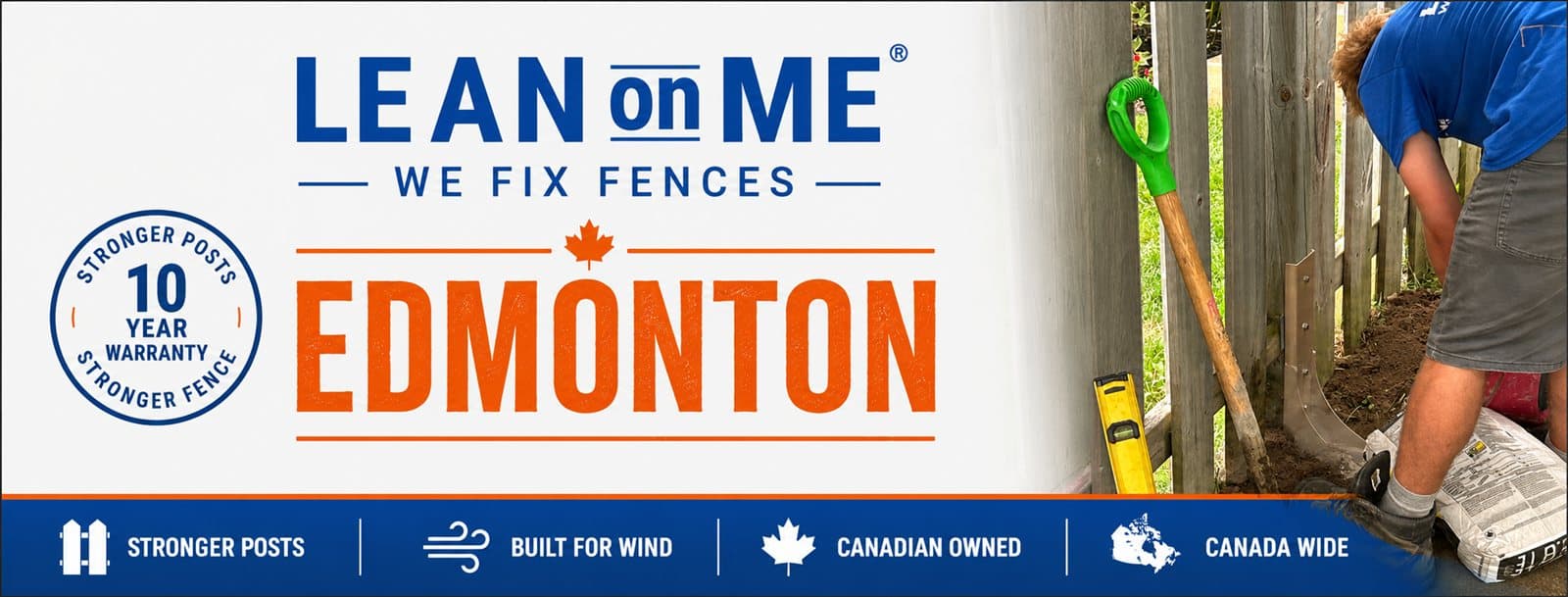 Lean On Me installer repairing a wooden fence post with the steel fixture in Kelowna